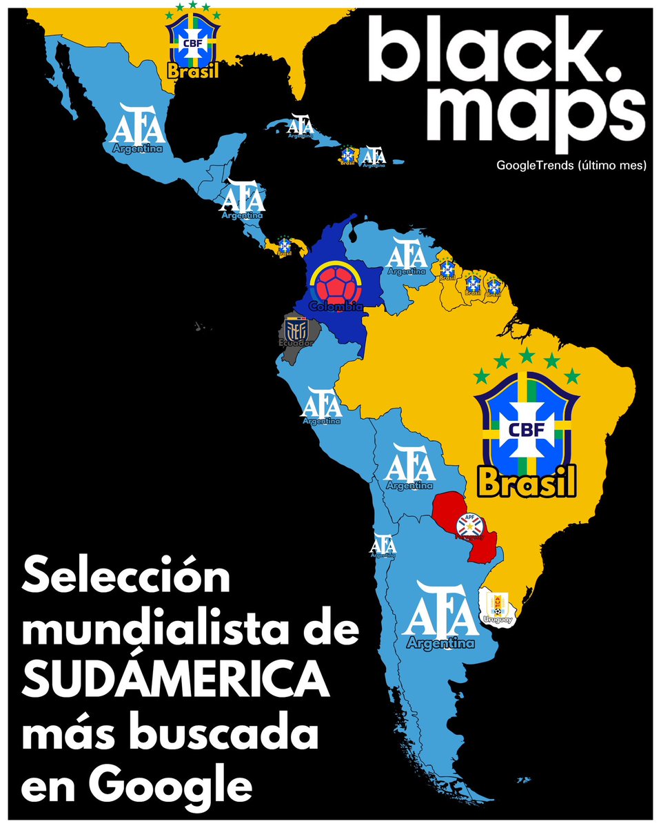 maps_black's tweet photo. Selección mundialista SUDAMERICANA más buscada en Google por país https://t.co/yZu5q221sS