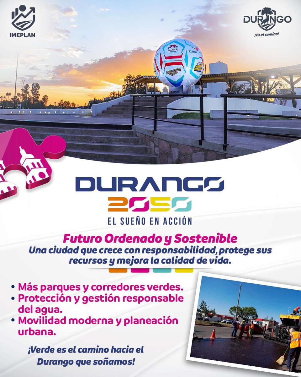 DurangoCap's tweet photo. Vamos por una ciudad que crezca sin perder el equilibrio con su entorno. 🌿

Más áreas verdes, mejor manejo del agua y una planeación responsable son parte del Durango que queremos heredar.

#ElSueñoEnAcción
#EsteEsElCamino 🐺 https://t.co/ucvWmNutaG