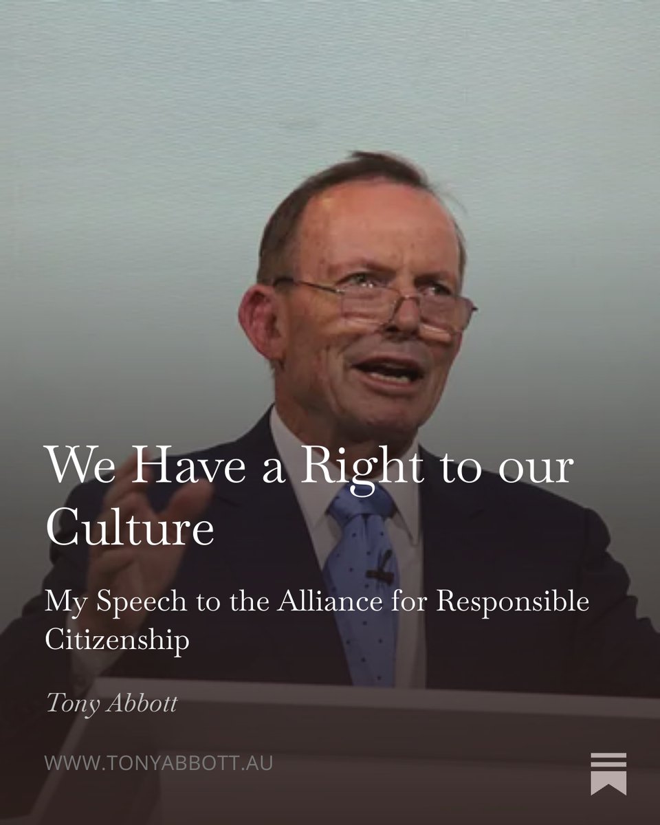 HonTonyAbbott's tweet photo. For those with a grudge against their own country, it’s sustained mass migration, especially from countries with quite different cultures, that’s the surest and swiftest way to change and punish a place that’s irredeemably tainted by unforgivable sin. This is done in order to dilute and eventually to extinguish the Anglo-Celtic core culture and the Judaeo-Christian foundational ethos (which is actually what attracts migrants to the Anglosphere) that today’s left-establishment finds so suffocating and judgmental. And it’s to encourage migrants to “other” themselves by funding ethnic activism under Orwellian slogans like “our diversity is our unity” or “our diversity is our strength”.

In this regard, migrants from Islamic countries are especially useful, because belief in a global caliphate, and the conviction that it’s the Koran rather than the legislature that validates law, starts to make pluralist democracy unworkable. To green-left, cultural-Marxist governments, mass migration from the “global south” is not a problem; it’s the plan. It’s the way for supposedly unjustly rich countries to atone for their white privilege and to apologise to poorer ones by becoming more like them.

Read my full speech to the @ARC_Conference at The Tony Abbott Newsletter: https://t.co/C6xWBMS8HB.