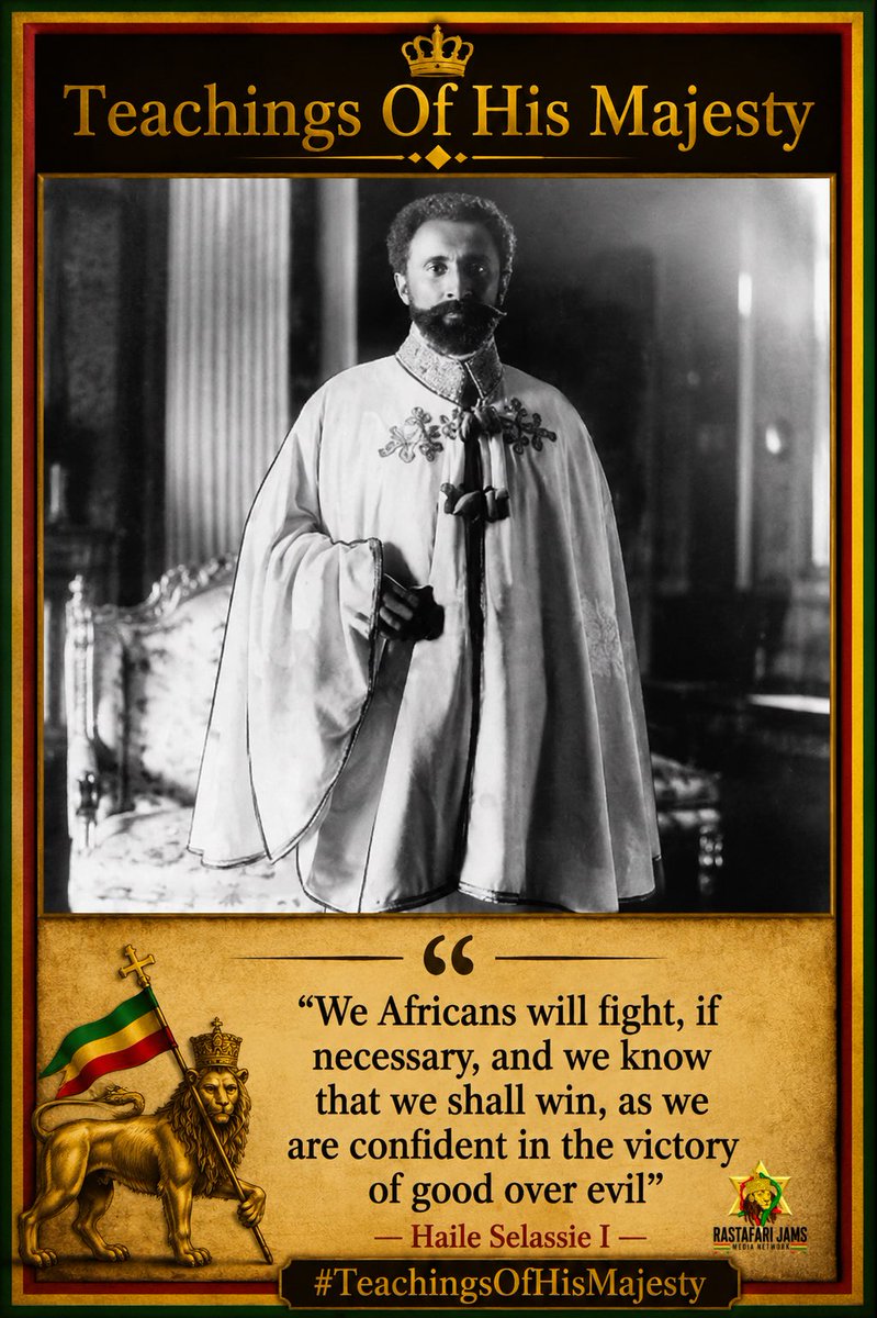 RastafariJams's tweet photo. Grand rising massive ☀️ Greetings in the name of H.I.M. Haile Selassie I 👑🦁❤️💛💚🖤

“We Africans will fight, if necessary, and we know that we shall win, as we are confident in the victory of good over evil.” — Haile Selassie I

#TeachingsOfHisMajesty #rastafarijams https://t.co/PSbI8cl6dw