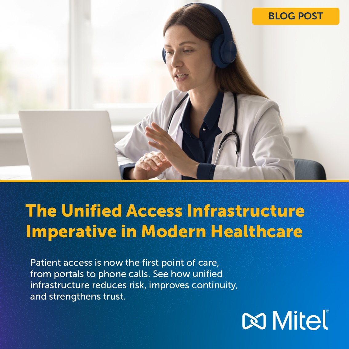 Mitel's tweet photo. Is your digital front door 🚪 actually open? Fragmented portals, telephony, SMS, and telehealth systems create friction that patients feel immediately. 

Here's why unified access architecture is the new imperative ➡️: https://t.co/ljYlGcogK9 https://t.co/pQhtMiA8zh