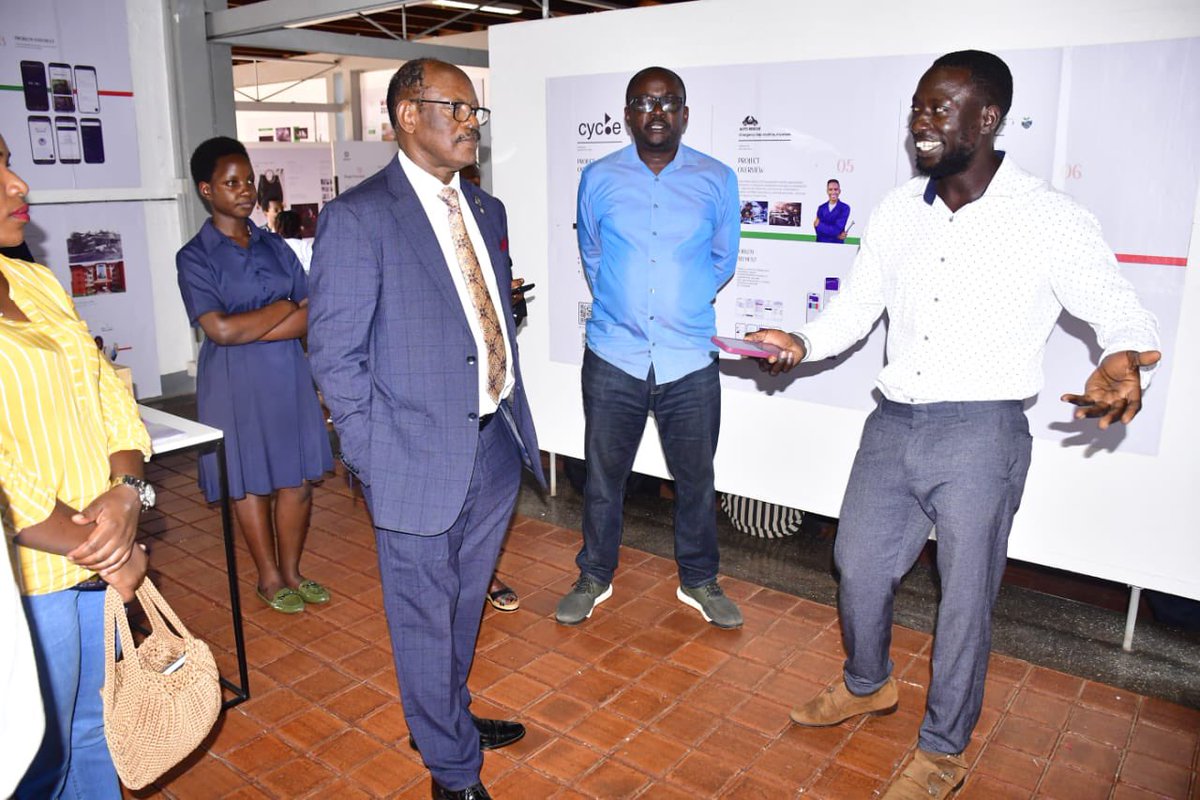 ProfNawangwe's tweet photo. A tour of the exhibition by the first cohort of students of Visual Communication, Design and Multimedia revealed the huge potential for innovation among Makerere University students. I encouraged the students to pursue their innovations to full product development and commercialisation.