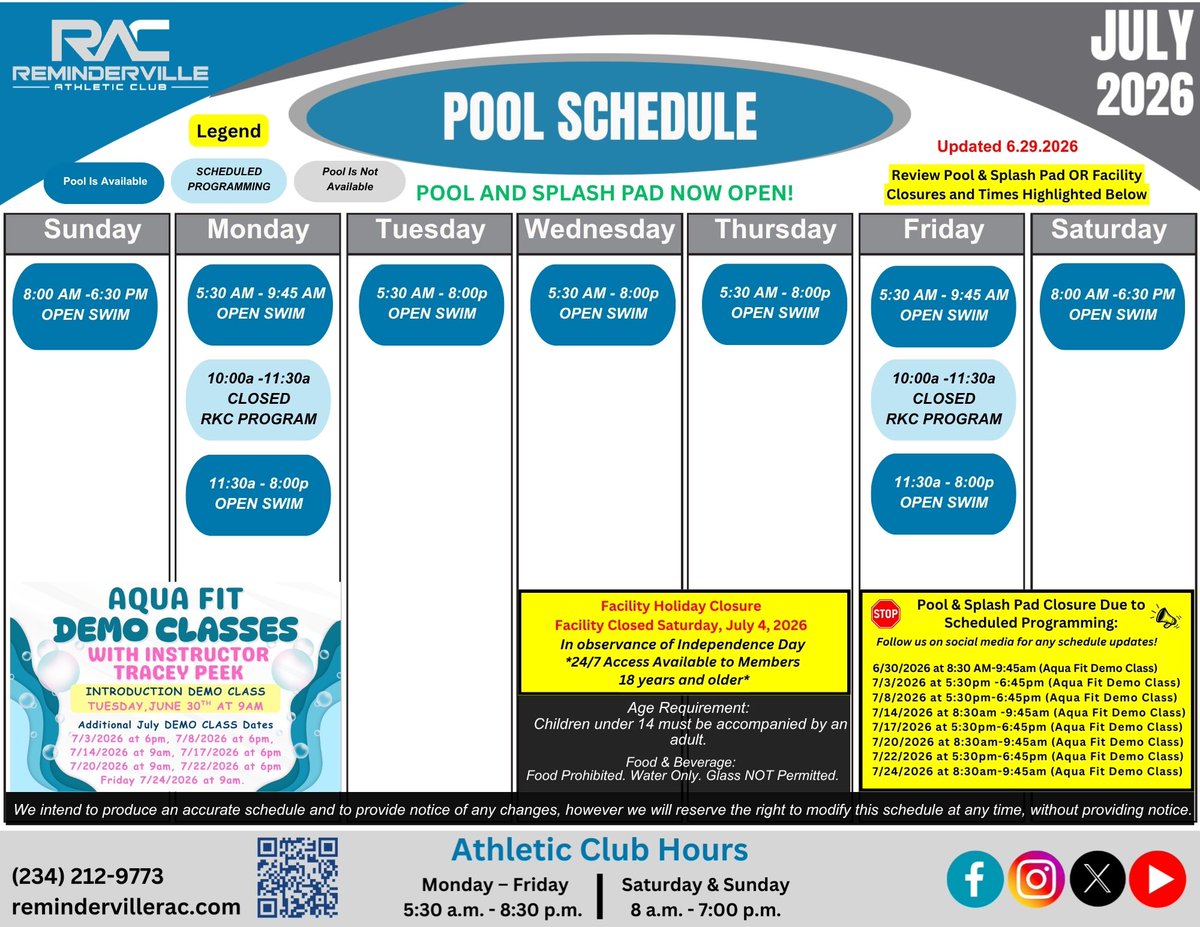 RemindervilleAC's tweet photo. JULY 2026 GYM COURT AND POOL SCHEDULE!

SEE CLOSURES AND UPDATES BELOW! https://t.co/r3jdi6pbKQ