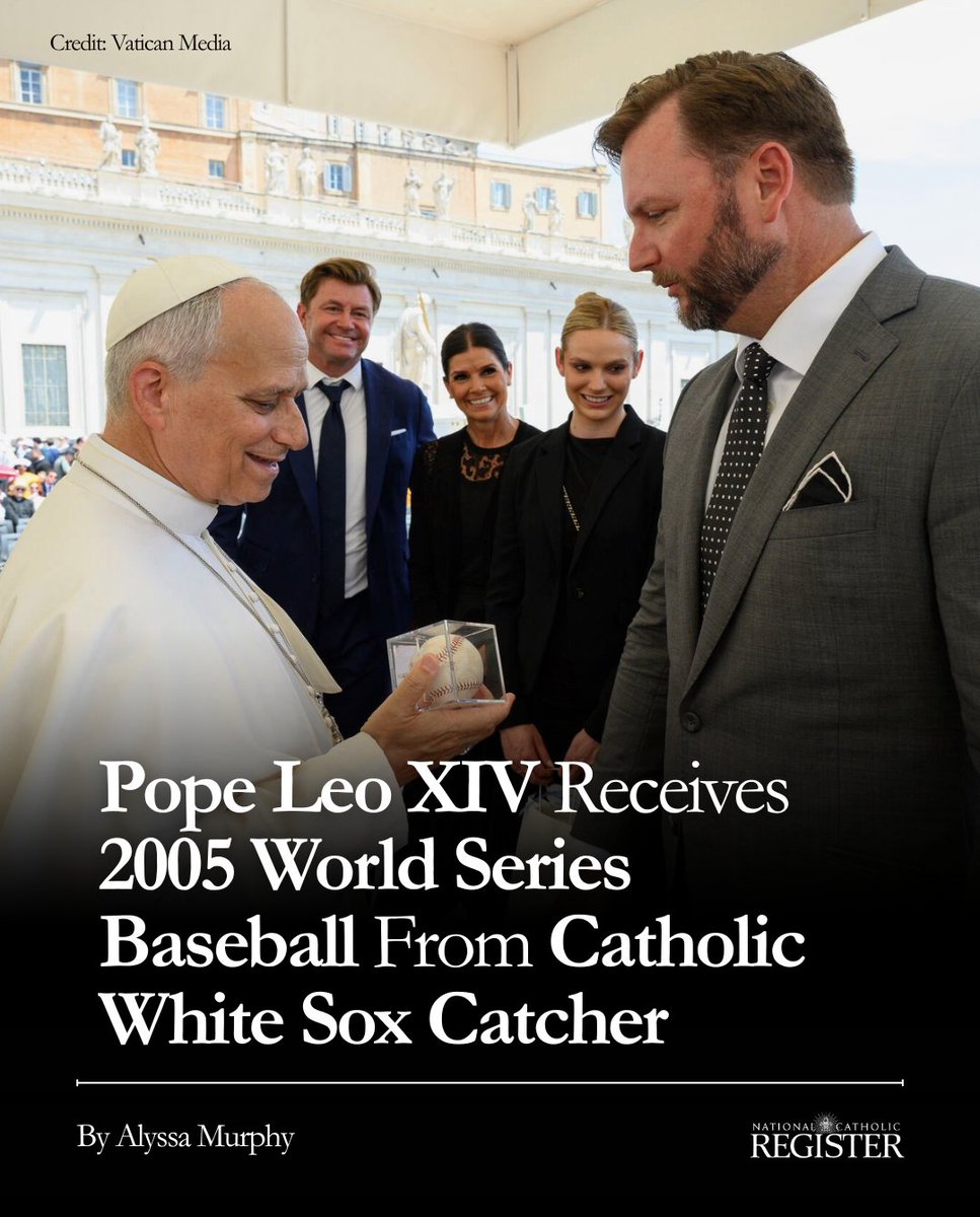 NCRegister's tweet photo. The Holy Father was gifted the baseball and a White Sox-themed rosary from A.J. Pierzynski.

Read the full story: https://t.co/e5vj7XSgBO https://t.co/fQjqDgV1ML