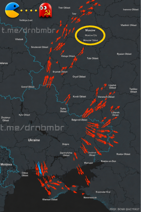 actfast's tweet photo. 🇷🇺 Russia is running out of gas, but won't stop the war.

So, 400 Ukrainian Angry Birds, including Jet Drones, are on their way to light some fires. ⬇️🇺🇦⬇️