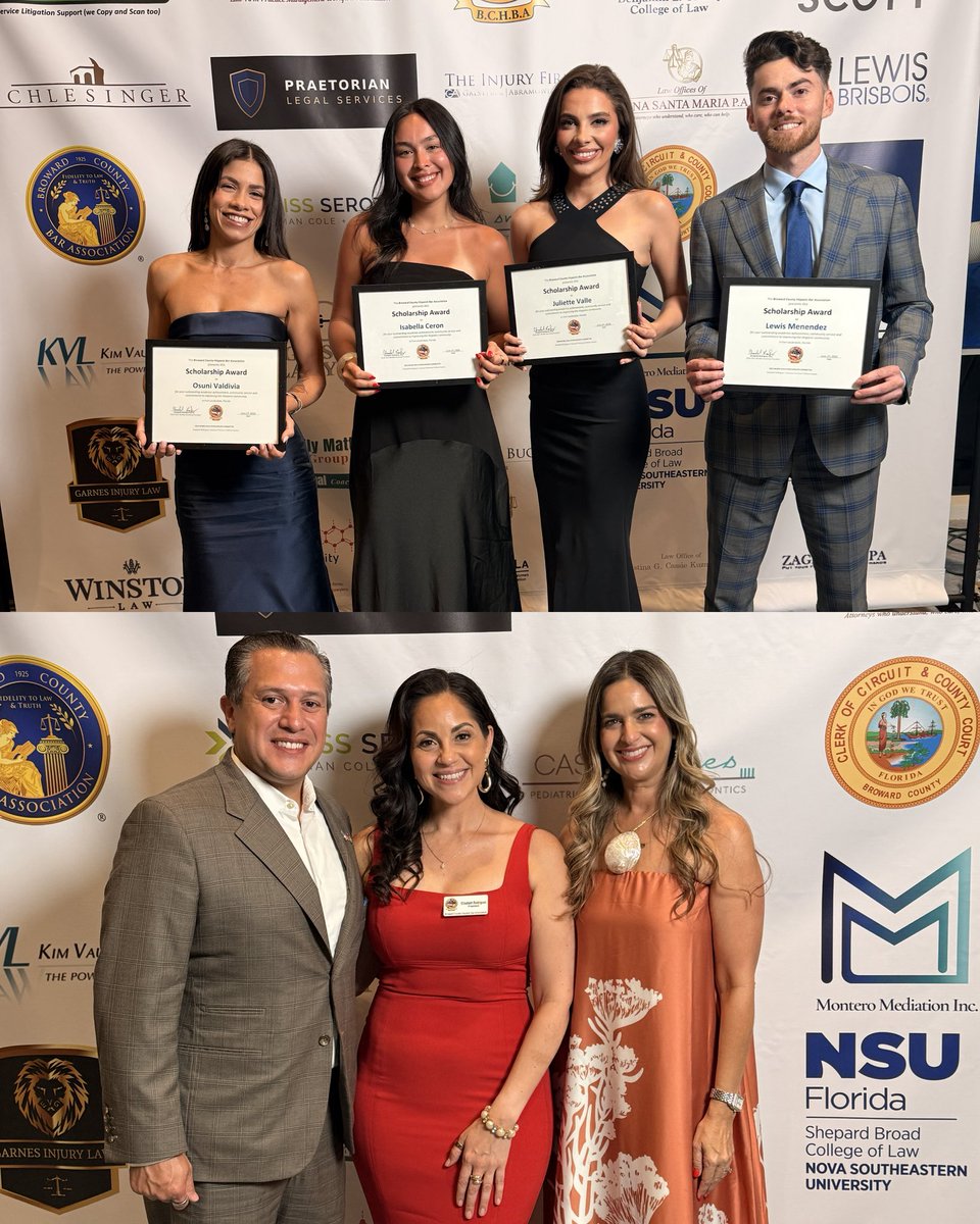 StThomasLaw's tweet photo. On Saturday, June 27, members of the STU College of Law community attended the Broward County Hispanic Bar Association’s 37th Annual Scholarship, Awards & Installation Gala, “Una Noche Inolvidable,” at The Westin Fort Lauderdale Beach Resort.

We proudly congratulate Dean Tarlika Nuñez-Navarro, recipient of the Bravo Award, in recognition of her dedication and service to the Hispanic community. Congratulations also to Braulio Rosa, Executive Director of the Broward County Bar Association, recipient of the Gracias Award, and Chief Judge Carol Lisa Phillips of the Seventeenth Judicial Circuit, recipient of the Honorary Hispanic Award.

We also congratulate 3Ls Isabella Ceron and Juliette Valle, Lewis Menendez and Osuni Valdivia (’25), on being selected as recipients of Broward County Hispanic Bar Association scholarships.

STU College of Law extends its congratulations to incoming BCHBA President Elizabeth Rodriguez, Esq., the incoming officers and directors, and thanks outgoing President Mario E. Lopez, Esq., for his leadership and service to the organization.

It was a wonderful evening celebrating alongside members of the STU Law community, including Senior Director for Career Development Jennifer Ley-Soto, Javier Ley-Soto (‘05), Richard McNab, Carolina Veira, and Assistant Dean Ana Vallejo.

#STUMiami // #STULaw // #BCHBA