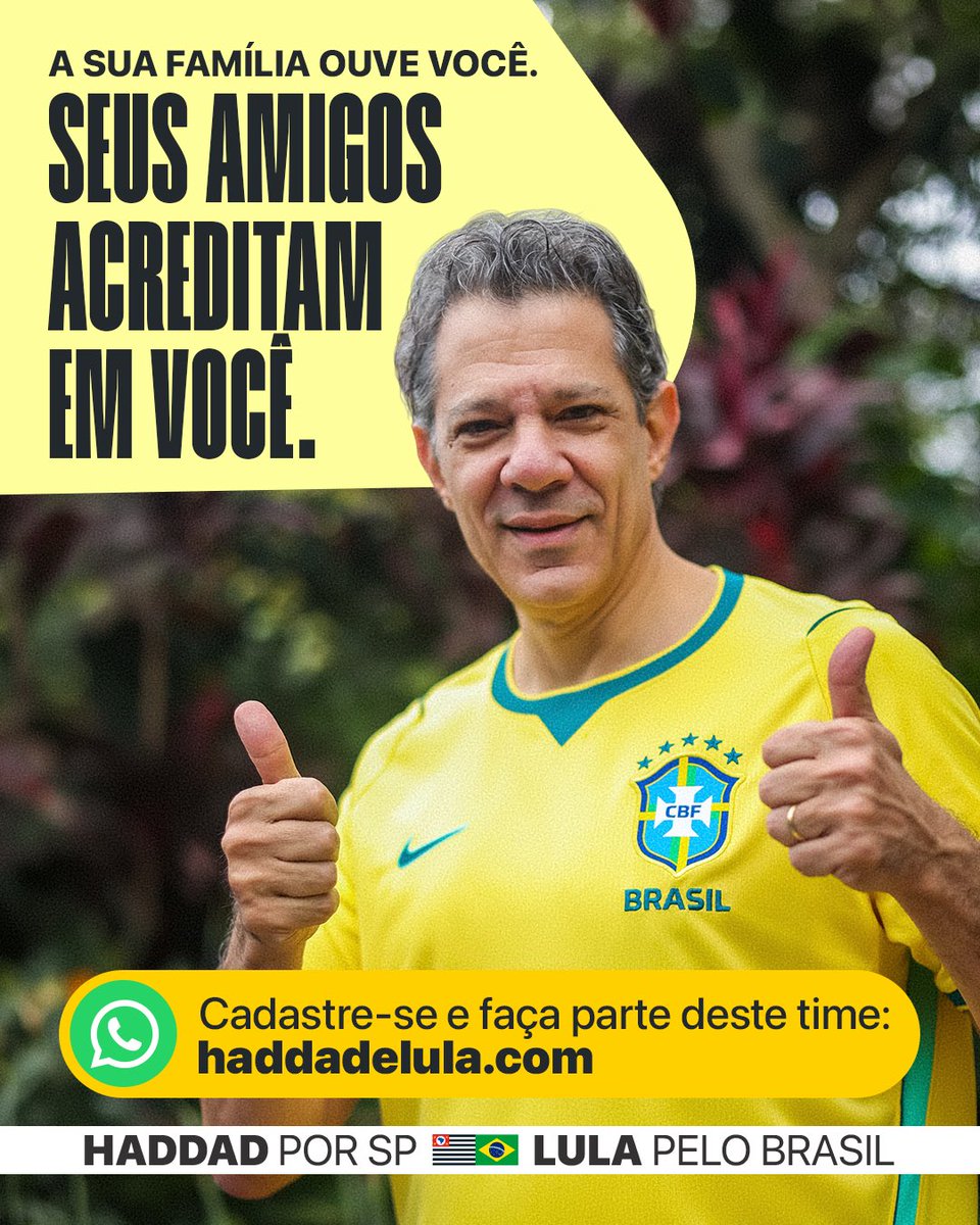 KriskaCarvalho's tweet photo. 🔴 O Brasil segue firme rumo ao hexa. E, com Lula e Haddad, a gente também pode construir novas vitórias para o país e para São Paulo! 🇧🇷🎉

O Time Haddad e Lula está no WhatsApp!

Acesse https://t.co/eyMtLtA01y, faça seu cadastro e entre para a comunidade da sua região.

Por lá, você recebe: ⬇️

✅ Informações em primeira mão
📅 Agendas e eventos
📲 Conteúdos prontos para compartilhar com amigos, familiares e vizinhos
🤝 Orientações para participar ativamente da mobilização

Mais do que acompanhar o Haddad nas redes, você pode fazer parte da construção de um futuro melhor para o povo de São Paulo.

Entre para o time, convide outras pessoas e ajude essa mobilização a crescer!

Nas ruas, nas redes e agora no WhatsApp: você é parte fundamental dessa vitória.