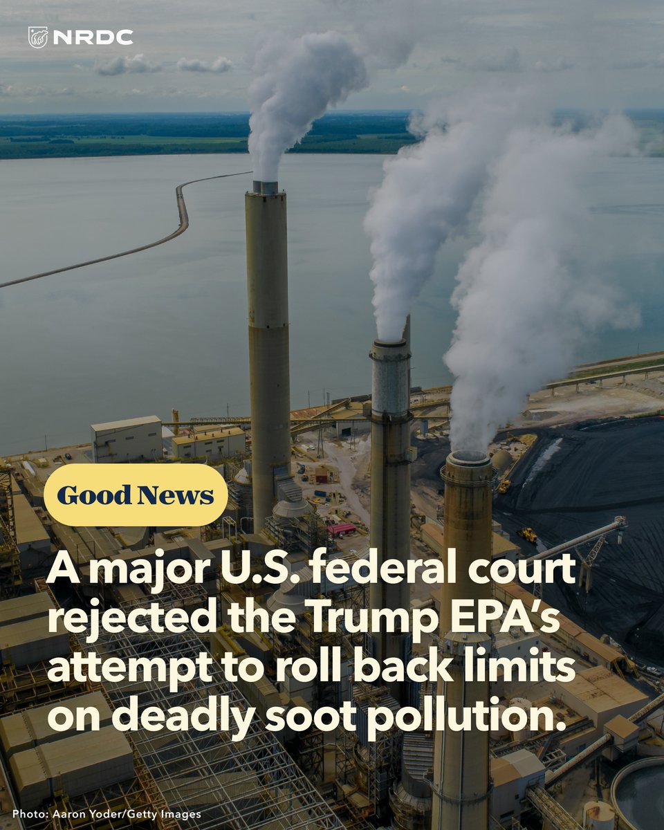 NRDC's tweet photo. This is a major win, considering the relentless attacks on clean air and public health. These safer limits—set under the Biden EPA—are estimated to avoid 800,000 ‌cases ⁠of asthma symptoms, 2,000 hospital visits, and 4,500 premature deaths each year by 2032. https://t.co/QxPyiAqAQ4