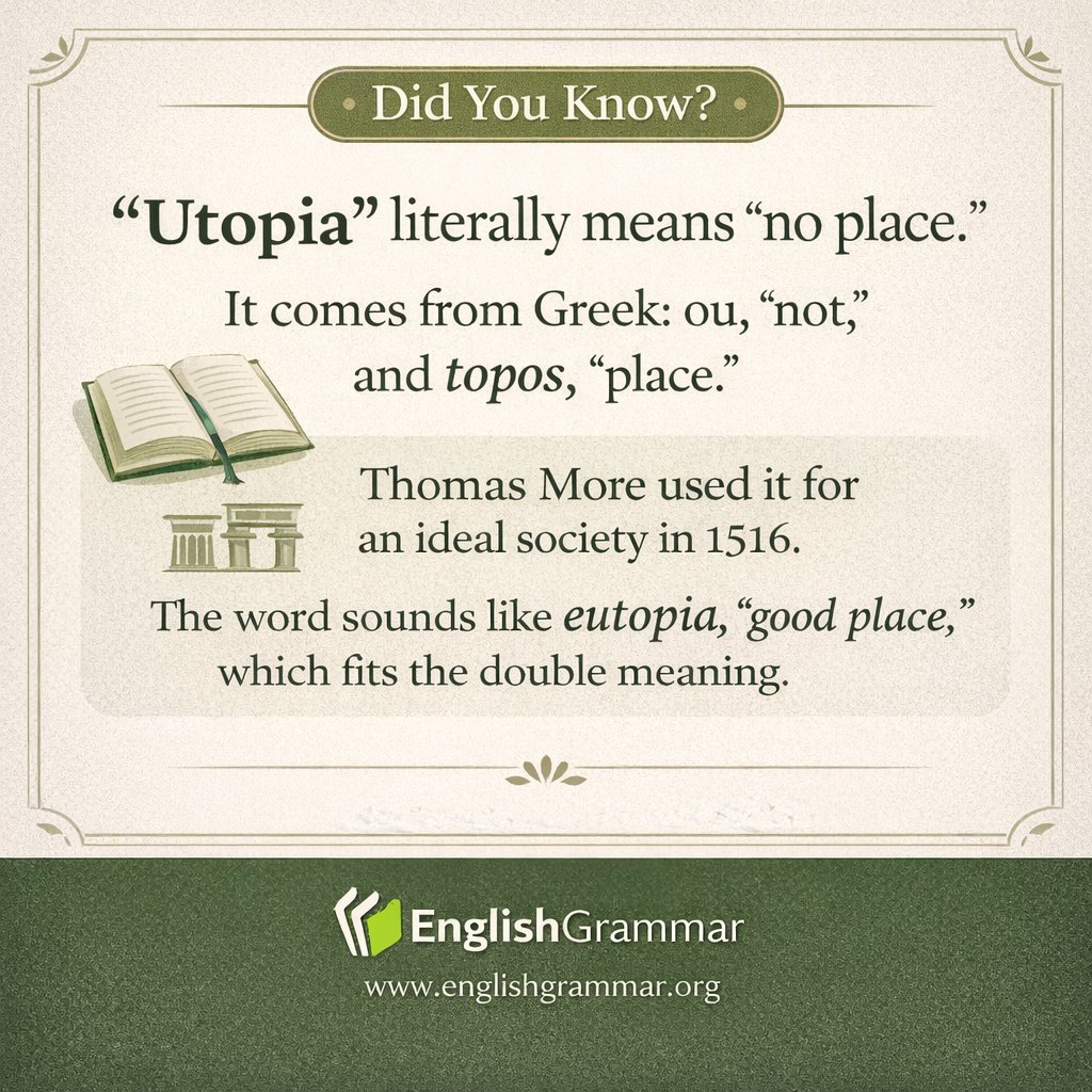 GrammarUpdates's tweet photo. Why utopia literally means no place https://t.co/FQzqZlXbo1