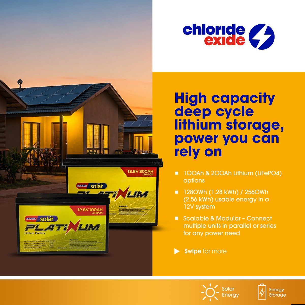 chlorideexideug's tweet photo. Take control of your energy with Chloride Exide 100Ah & 200Ah LiFePO4 Modular Lithium Battery Storage 

Solutions. Built with 12.8V Lithium Iron Phosphate technology, these units deliver high-performance energy storage for your home or off-grid system. 

Power your setup with a single unit or scale up as your needs grow. Enjoy 5000+ cycles, a 10+ year lifespan, and built-in BMS safety protection for reliable, long-lasting performance.

Learn more: https://t.co/WJghAmpJQd

Call: 0200 400 900 | WhatsApp: 0701 000 888