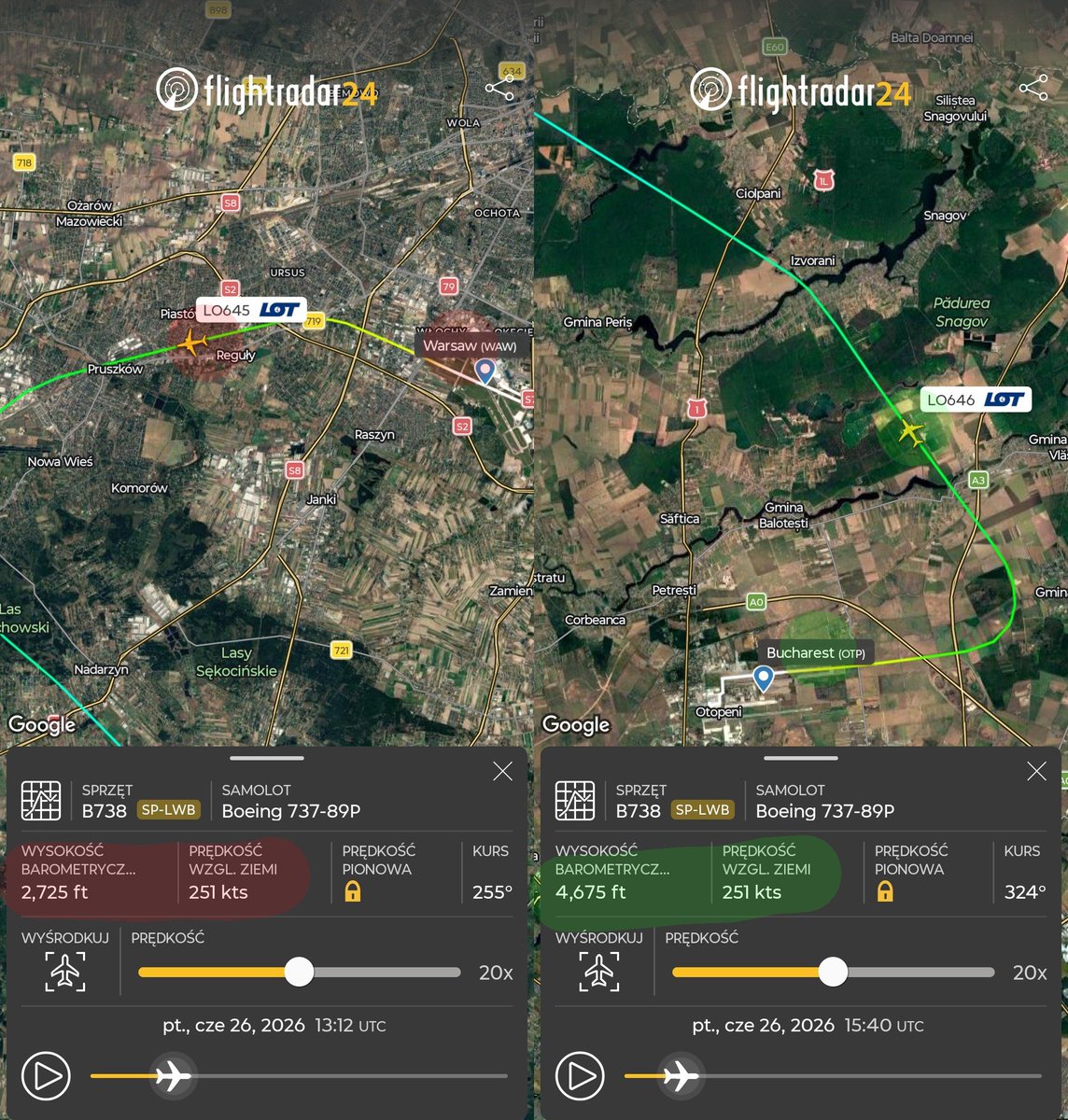 k8w4's tweet photo. Ten sam samolot:
> odlot z innego #lotnisko na #Okęcie
> odlot z @ChopinAirport - ponad 80% #samoloty startuje nad #Pruszków niezgodnie z trasami, poza zasięgiem punktów pomiaru #hałas u, z ogromnym przyspieszeniem do 275 kts nad miastem, osiąganym z innego portu 2x wyżej @MUW_RP https://t.co/3gZ3XhHyP3