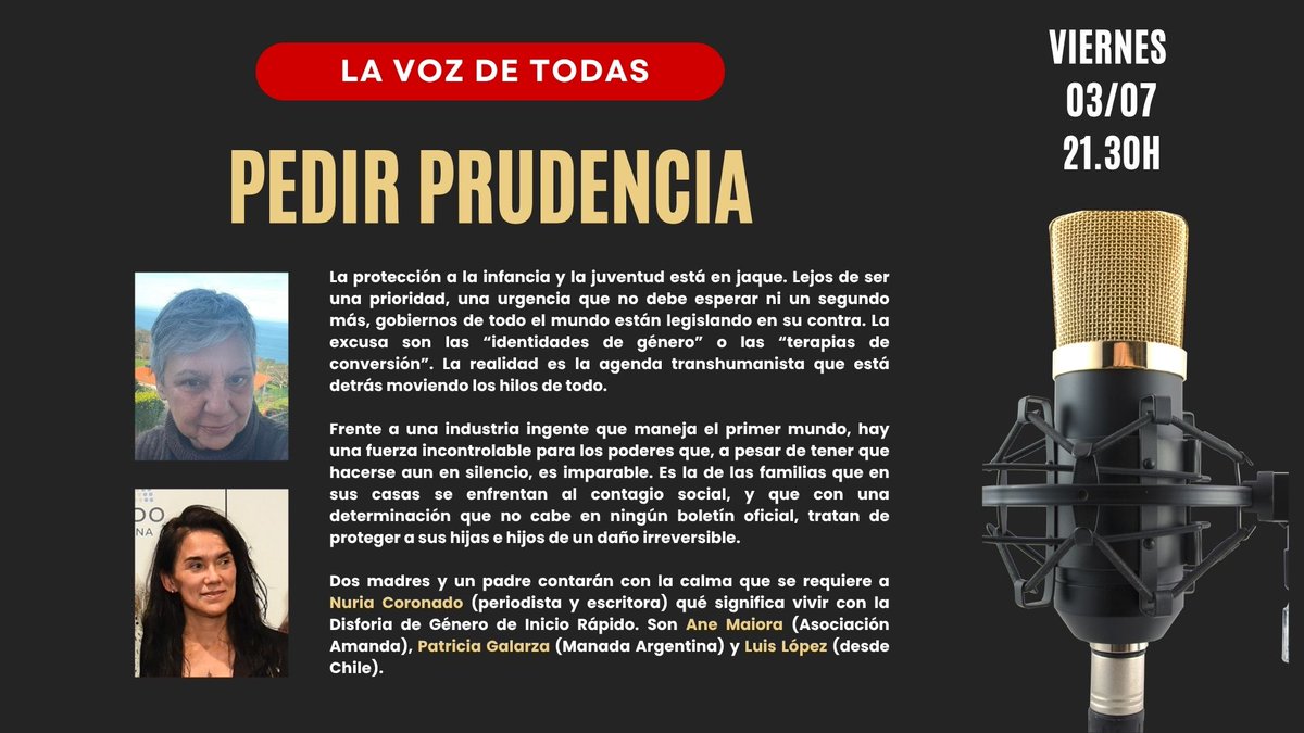 NuriaCSopena's tweet photo. 👩👦Madres y padres que piden prudencia. Familias que lejos de "odiar" ❤️ a sus hijas/os por encima de todo.
🎙️El 03/07 en "La voz de todas" hablo del contagio social con:
🇪🇸@MaioraAne de @Amanda_DGIR 
🇦🇷Patricia Galarza @FundacionManada 
🇨����Luis López
https://t.co/YvuEXmUlqg https://t.co/2SqtKpyGGu