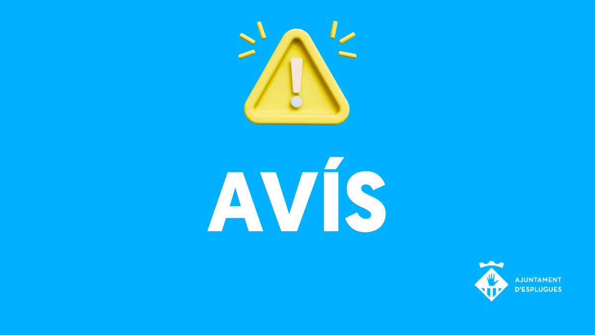 ajesplugues's tweet photo. AVÍS #Esplugues
💡Endesa ens informa que els equips continuen treballant en l’avaria elèctrica que afecta a diversos municipis com Esplugues.
Estimen més hores de tasques de reparació i que l’hora de resolució podria ser a partir de les 01 h.
Hi ha 1.271 llars afectades. https://t.co/mqAQW4Okl1