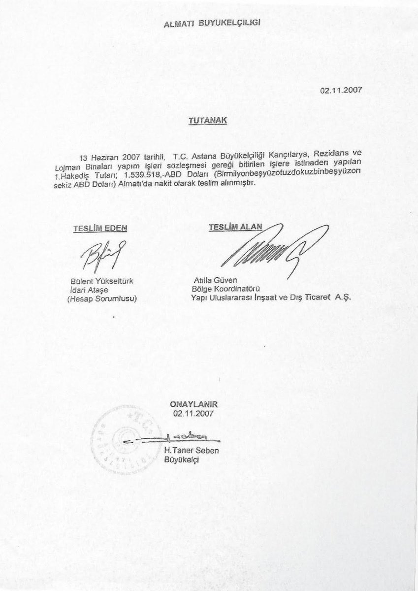 MuhalefetBlogu's tweet photo. Dışişleri Bakanlığı’nda buharlaştırılan milyonlar!
Mahkemelik olan;
Kazakistan’ın başkenti Astana’daki Büyükelçilik İdari Binası, Rezidans ve Lojman Binaları yapım işinde;
Dışişleri Bakanlığı’nın, inşaat şirketine yaptığı ödemeleri göstermek için mahkemeye sunduğu;
İbelgeler https://t.co/XjaaBI4ubI