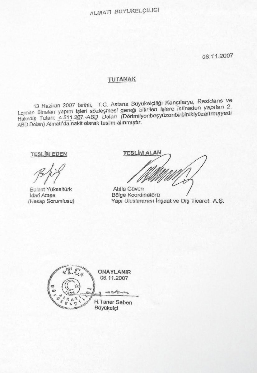 MuhalefetBlogu's tweet photo. Dışişleri Bakanlığı’nda buharlaştırılan milyonlar!
Mahkemelik olan;
Kazakistan’ın başkenti Astana’daki Büyükelçilik İdari Binası, Rezidans ve Lojman Binaları yapım işinde;
Dışişleri Bakanlığı’nın, inşaat şirketine yaptığı ödemeleri göstermek için mahkemeye sunduğu;
İbelgeler https://t.co/XjaaBI4ubI