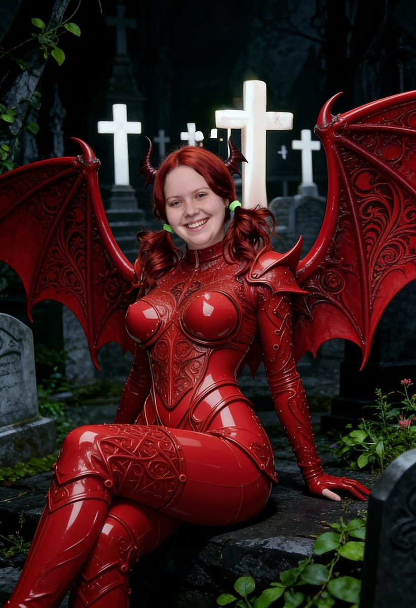 Lizzy1262629's tweet photo. Ready to cause some mischief in my shiny red demoness outfit! ππ€ Horns, wings, and glossy latex β feeling powerful and playful in the graveyard tonight. Who wants to join me? π₯
#DemonCosplay
#RedDemoness #ShinyLatex #DemonWings #HornedOutfit #LatexCosplay #GraveyardVibes #RedWings #HellGirl #AlternativeFashion #GlossyRed #FetishCosplay #DemonGirl #ShinyOutfit #GothFashion #RedPigtails