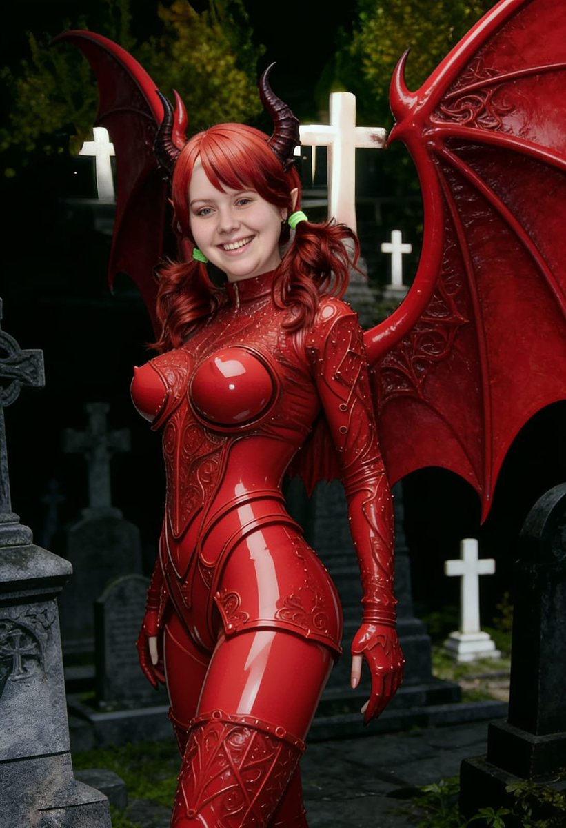Lizzy1262629's tweet photo. Ready to cause some mischief in my shiny red demoness outfit! ππ€ Horns, wings, and glossy latex β feeling powerful and playful in the graveyard tonight. Who wants to join me? π₯
#DemonCosplay
#RedDemoness #ShinyLatex #DemonWings #HornedOutfit #LatexCosplay #GraveyardVibes #RedWings #HellGirl #AlternativeFashion #GlossyRed #FetishCosplay #DemonGirl #ShinyOutfit #GothFashion #RedPigtails