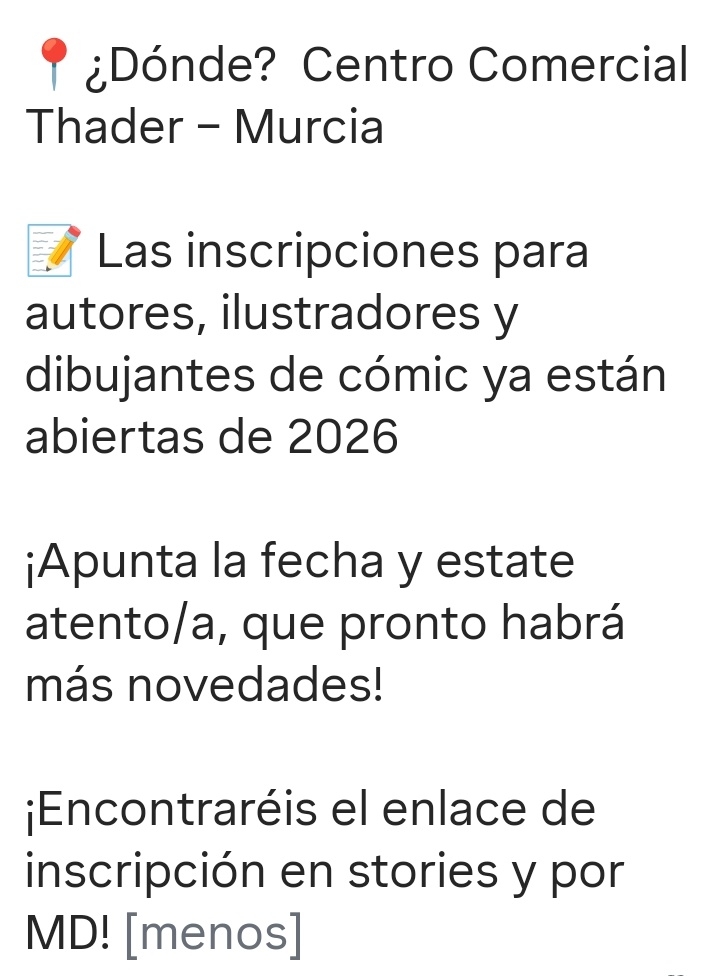 ElisabethMarM's tweet photo. Para todos/as aquellas personas que queréis promocionar vuestros libros 📚
Podéis inscribiros https://t.co/8zF8tAgNl8
#Murcia #LibrosRecomendados #Comic #escritores #Pluma #Literatura #Ilustradores #dibujantes #autores
HAZ RT 🙏🏻 https://t.co/qe5xbRivB8