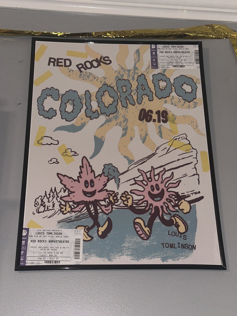 twoghoststommo's tweet photo. red rocks poster is finally framed and up with the tickets and confetti in as well 🥰 https://t.co/UJMFfszbqX