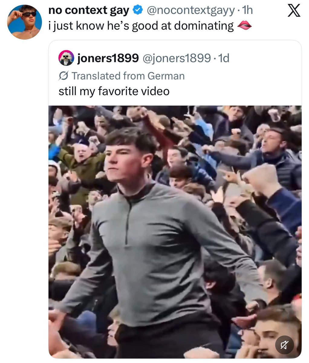 comingupconnor's tweet photo. maybe I’m just too working class Manchester for this but like… why do the internet gays think this is hot? This is just a guy candidly being aggressive. I promise you if you go to a corner shop there’s 5 of these sat outside about to call you a slur https://t.co/VTaJvPudHb