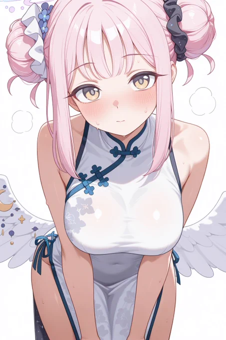 おはようございます! ブルアカのミカのチーパオコスプレです オリジナルは、頭のぼんぼん(?)は片側だけですがチャイナスタイルの両側も可愛いと思いませんか? sfw anime style illustration.