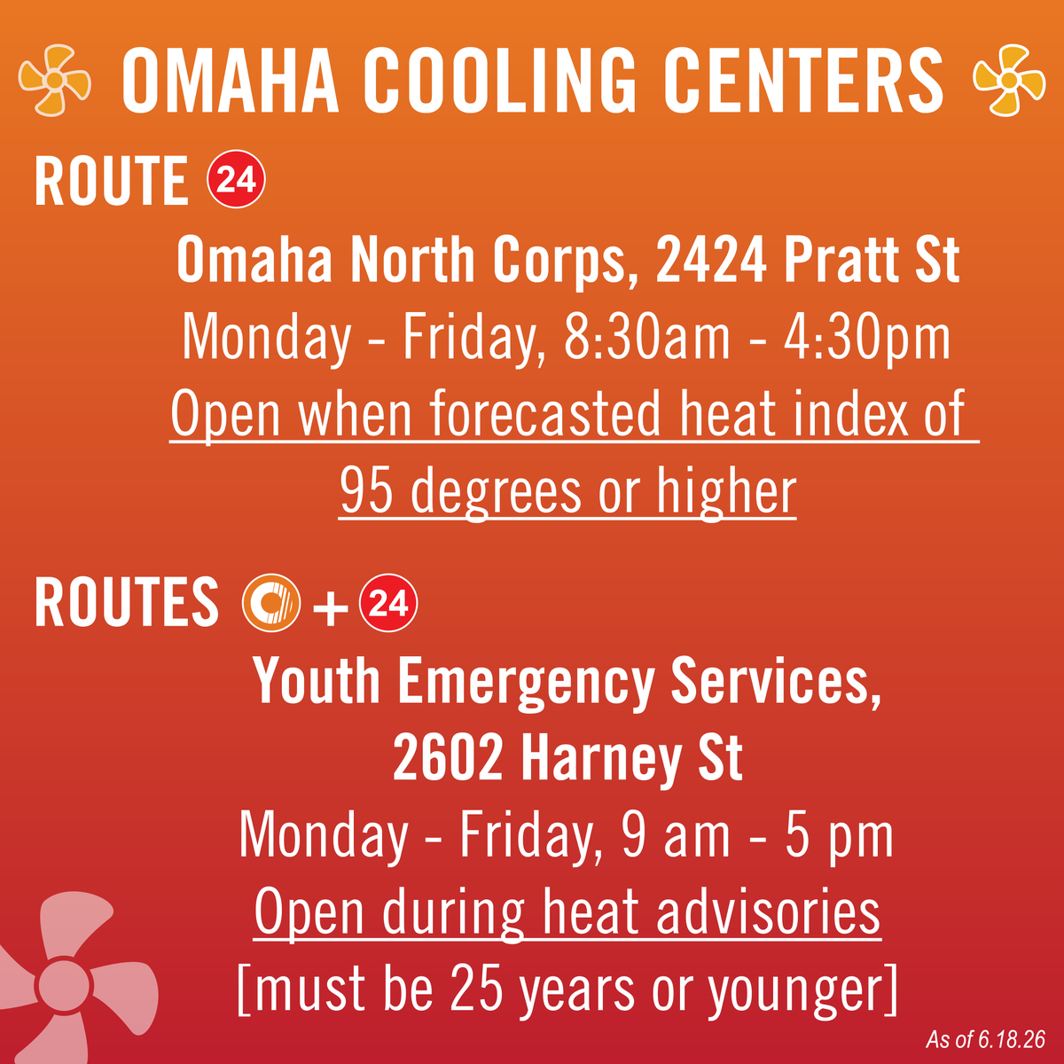 rideORBT's tweet photo. With the hot weather this week, make sure you can find ways to beat the heat! Check out local cooling centers along our routes, and make sure you and others are staying safe in these temperatures ☀️ https://t.co/qi3Np07c8i