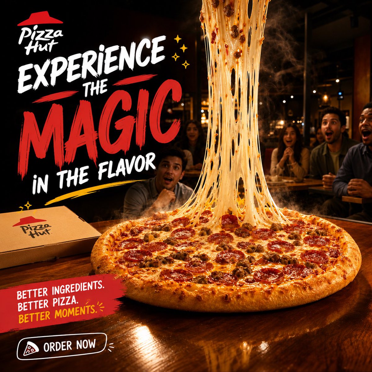 ugencyai's tweet photo. Honestly @pizzahut, we just love your pizza so much that we had to create this for you. 🍕✨

The team at Ugency AI put together a little creative concept celebrating the ultimate cheese pull and that legendary flavor. Consider this our official love letter to the crust. 👇 https://t.co/1KjV3fyBDd