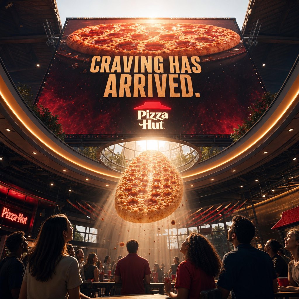 ugencyai's tweet photo. Honestly @pizzahut, we just love your pizza so much that we had to create this for you. 🍕✨

The team at Ugency AI put together a little creative concept celebrating the ultimate cheese pull and that legendary flavor. Consider this our official love letter to the crust. 👇 https://t.co/1KjV3fyBDd