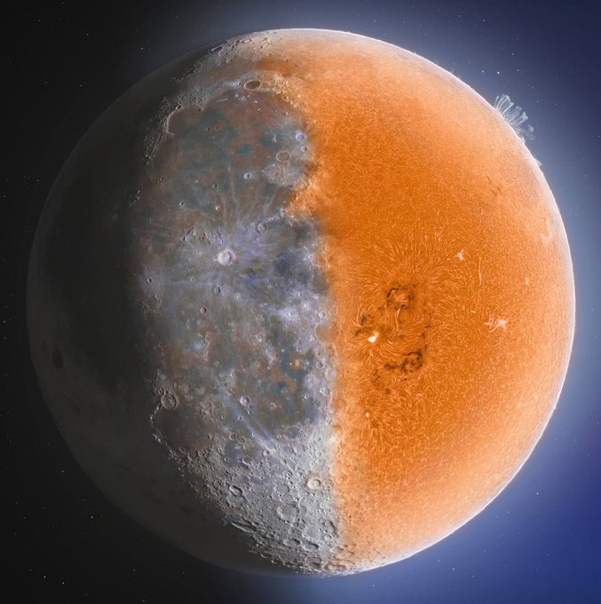 konstructivizm's tweet photo. Have you ever thought about this coincidence? 🌑☀️

The Sun's diameter is approximately 400 times that of the Moon, and the distance between the Earth and the Sun is roughly 400 times the distance between the Earth and the Moon.

❕That is why, from Earth, we see these two objects as having roughly the same angular size....