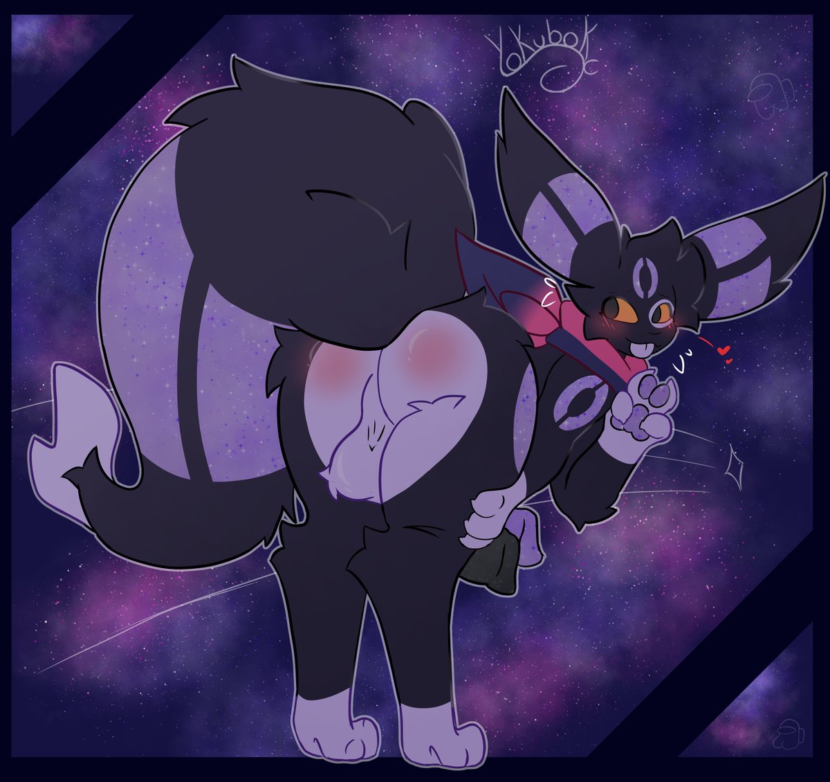 Vulpeku_NSFW's tweet photo. Heart butts :3 
Also introducing normal bre version of my OC XD

#eevelutions #pokemon #umbreon https://t.co/rHA9FoyjW5
