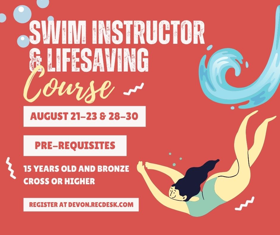 TownofDevon's tweet photo. 🏊‍♀️ Become a Swim &amp; Lifesaving Instructor!

Learn leadership, teaching, evaluation, and instructional skills while preparing to teach swimming, lifesaving, water rescue, and CPR programs.

📅 Aug. 21–23 &amp; 28–30
👤 Age 15+
✔ Bronze Cross or higher

🔗 https://t.co/8V2who1j4i https://t.co/NXGB90pdro