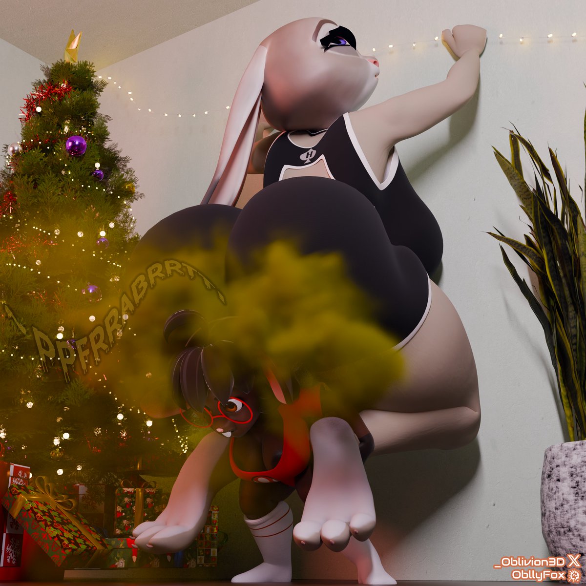 _Oblivion3D's tweet photo. (CW: Fart)

Hanging up Christmas lights is a two person job and Judy insisted she be the one to hang them up this year...

It might not be the best distribution of labor tho 🍑💨

This was another comm for https://t.co/e9bRkmw4xA https://t.co/xsQ1ohqUb7