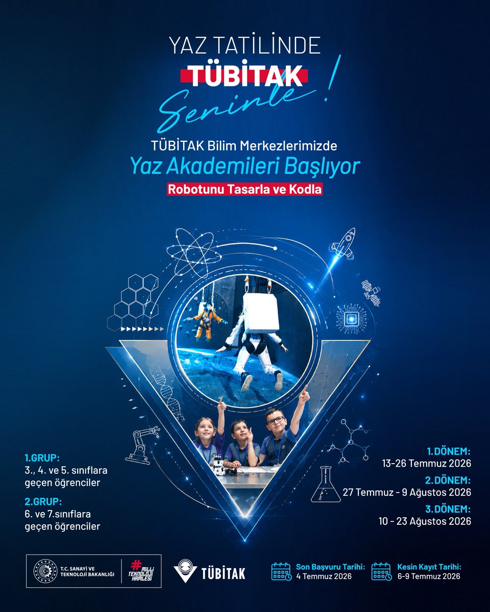 ist_arge's tweet photo. 🚀 TÜBİTAK Bilim Merkezleri Yaz Akademisi Başlıyor!

 Kimler Başvurabilir?
1. Grup: 3., 4. ve5. sınıfa geçen öğrenciler
2. Grup: 6. ve 7. sınıfa geçen öğrenciler

Detaylı bilgi ve başvuru:
https://t.co/2wDTovq6Hv

@tcmeb @Yusuf__Tekin @istanbulilmem @MucahitYentur @bilimletoplum https://t.co/N8kvP4enIc