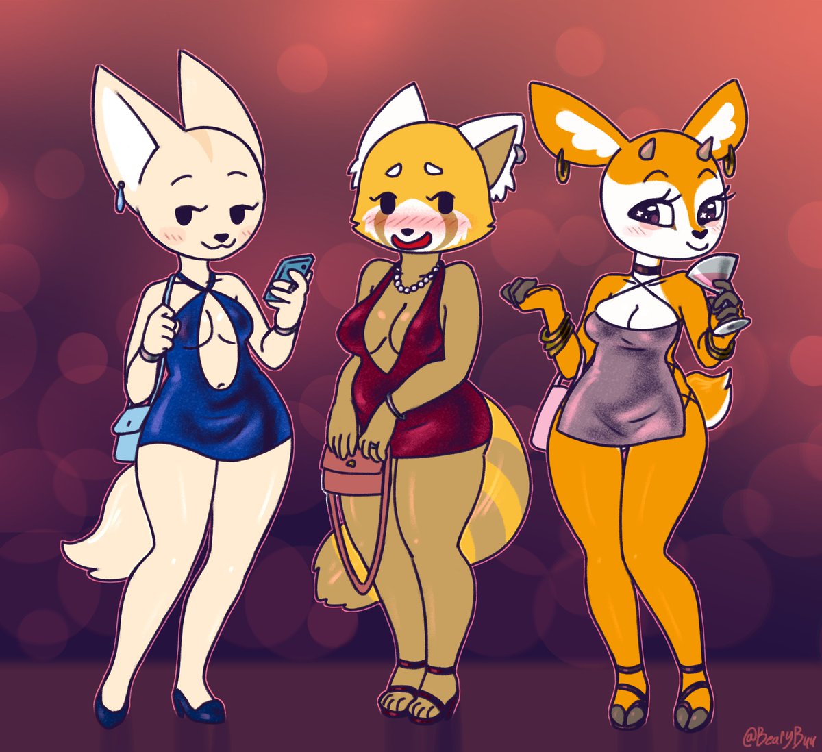 BearyBuu's tweet photo. Fenneko, Retsuko and Tsunoda goin out for the night! 💙❤️🩷
from Aggretsuko https://t.co/W7jCHsICSn