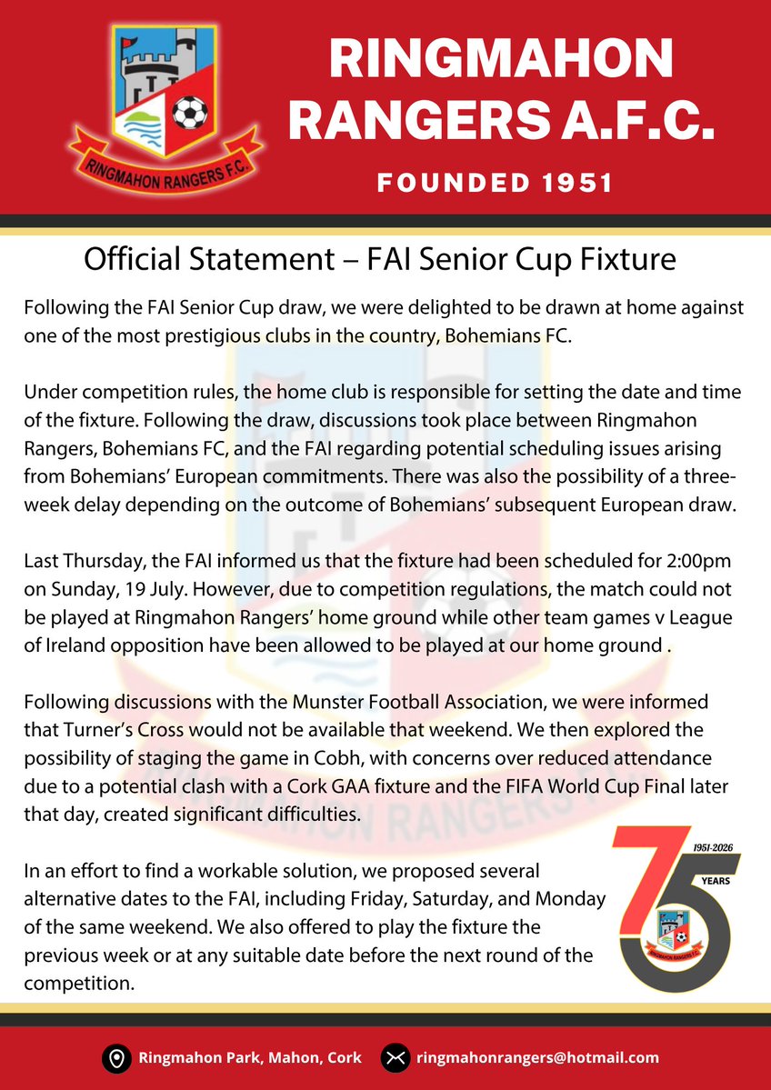 RingmahonRanger's tweet photo. Official Statement - FAI Senior Cup Fixture https://t.co/oogkBff8eH
