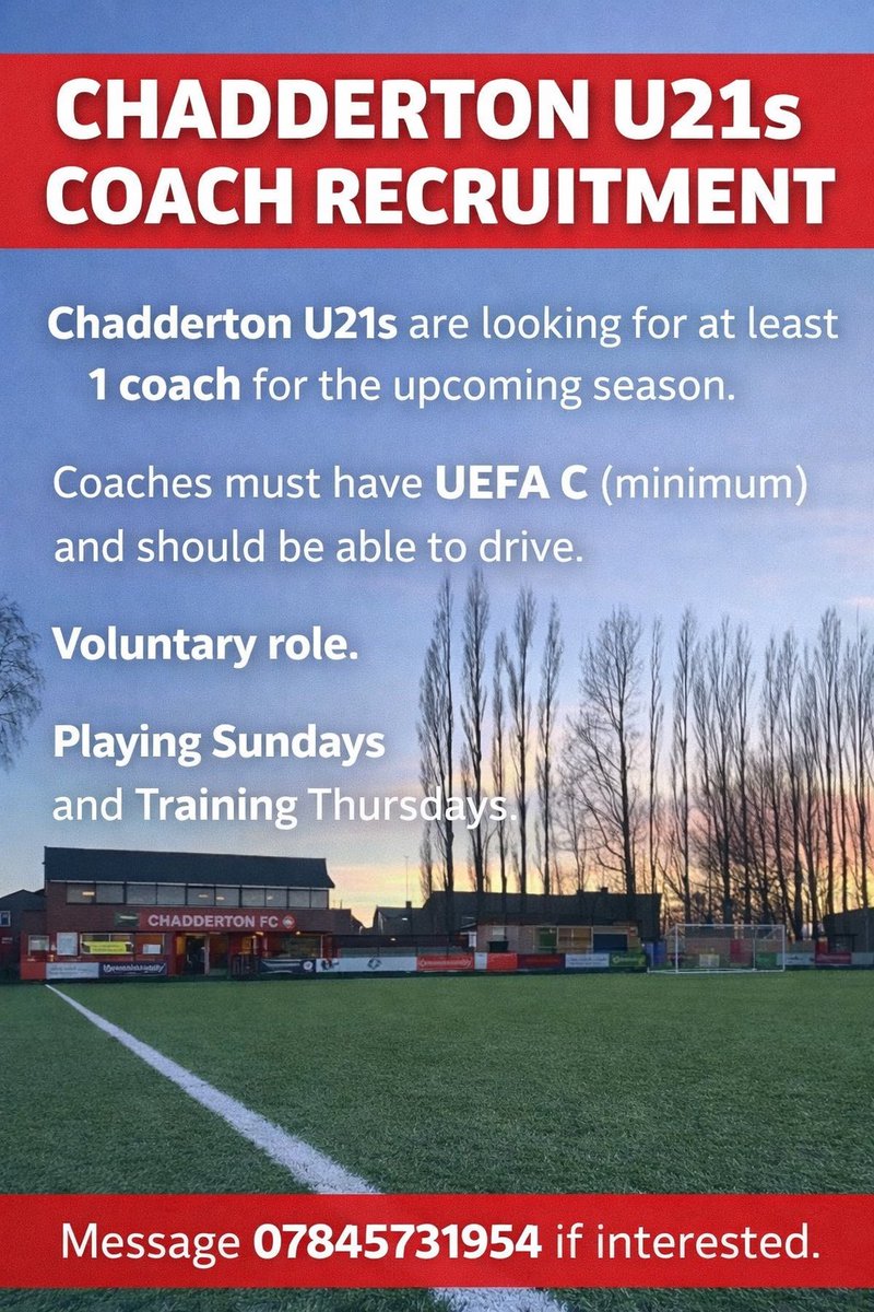 GeorgePitt140's tweet photo. Great opportunity to be apart of a club on the up.

Drop us a message if you want to chat 👍⚽️🔴 https://t.co/vcfwg0bVbn