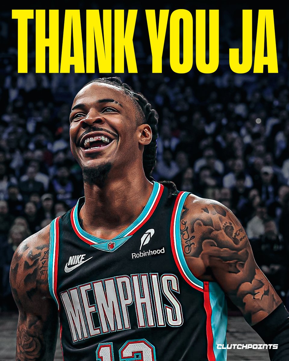 GrizNationCP's tweet photo. THANK YOU, JA! 💙🐻 You didn't just play for Memphis—you embodied the Grind City. From gravity-defying dunks to unforgettable playoff thrills, your legacy will forever echo in FedExForum. Best of luck, 12! https://t.co/BOQroxH2xJ