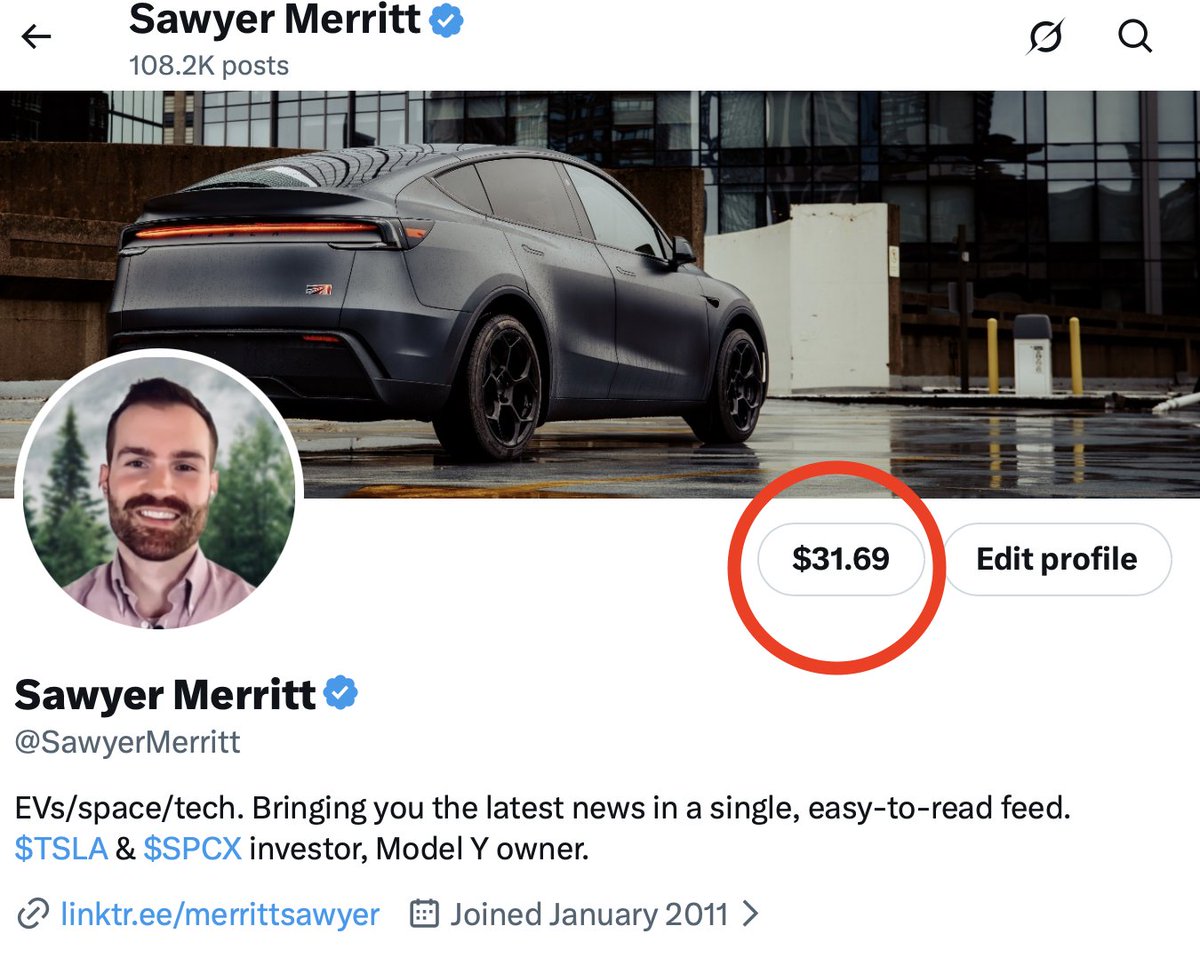 SawyerMerritt's tweet photo. Your 𝕏 Money balance shows at the top of your profile. Only you can see it. https://t.co/3hXYSW7oxg
