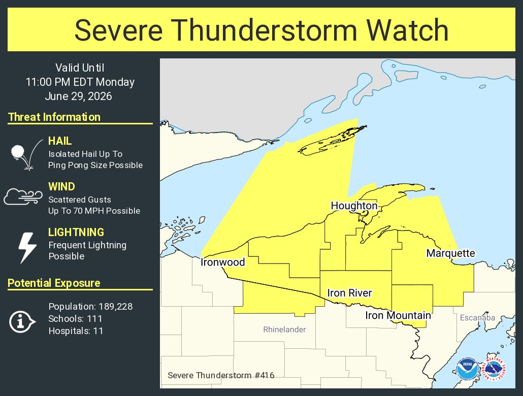 A severe thunderstorm watch has been issued for parts of Michigan and ...