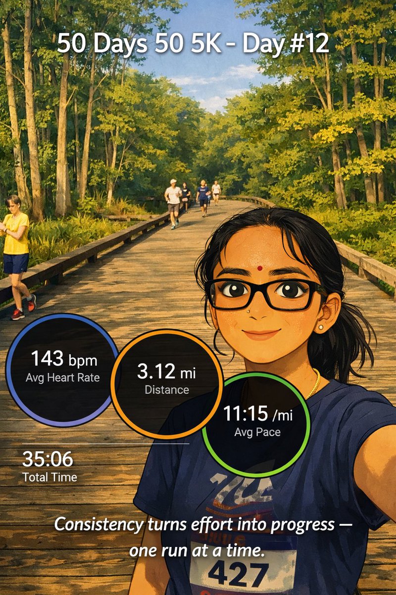 Jayalakshm61866's tweet photo. Day 12 / 50 — Some days feel simple, steady, and exactly what the journey needs.
Every quiet mile adds up, shaping the runner I’m becoming 🌿✨
Hashtags:
#GhibliRun #HealthyHabits #FowlerTrails #MarathonRunnersOfAtlanta #HealthyLiving #RunForChange https://t.co/7ZoruBMyy1