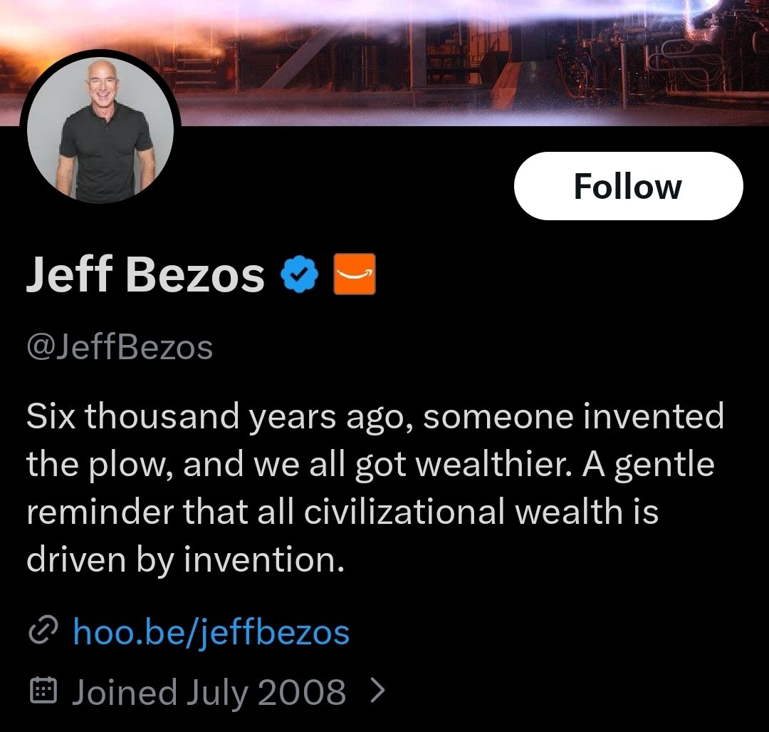 anthonyzenkus's tweet photo. The problem with Jeff Bezos' ideology is that it's based on a false premise. The idea that "six thousand years ago someone invented the plow" is based on a faulty belief that ancient humans functioned as individuals. They did not.

Ancient humans were collectivist. The likelihood that one individual invented anything is slim to none.

This is the myth of the genius.

Archeological evidence demonstrates that for hundreds of thousands of years, early humans congregated around communal gathering places, like the fire, and engaged in problem solving and passing on of shared learning down through generations. 

Additionally, the plow (and tools like it) were developed by humans in Mesopotamia, Europe, Egypt, East Asia, sub-Saharan Africa as well as other places - not in one place by one person. This is known as parallel development.

Believing that the plow was invented by one genius is like believing language was invented by one person. It is a silly myth and represents the projection of current moral standards onto past events. 

This is called 'presentism' and it is both an uncritical and ignorant way to view history. 

Social learning was the main driver of human evolution. Collectivism is how we both survived and progressed as a species.

The myth of the genius is an example of uncritical analysis and a flawed lens used to justify the grotesque hoarding of wealth and obscene inequality that is currently tearing at the social fabric our species. 

It needs to be thrown on the trash heap of history.