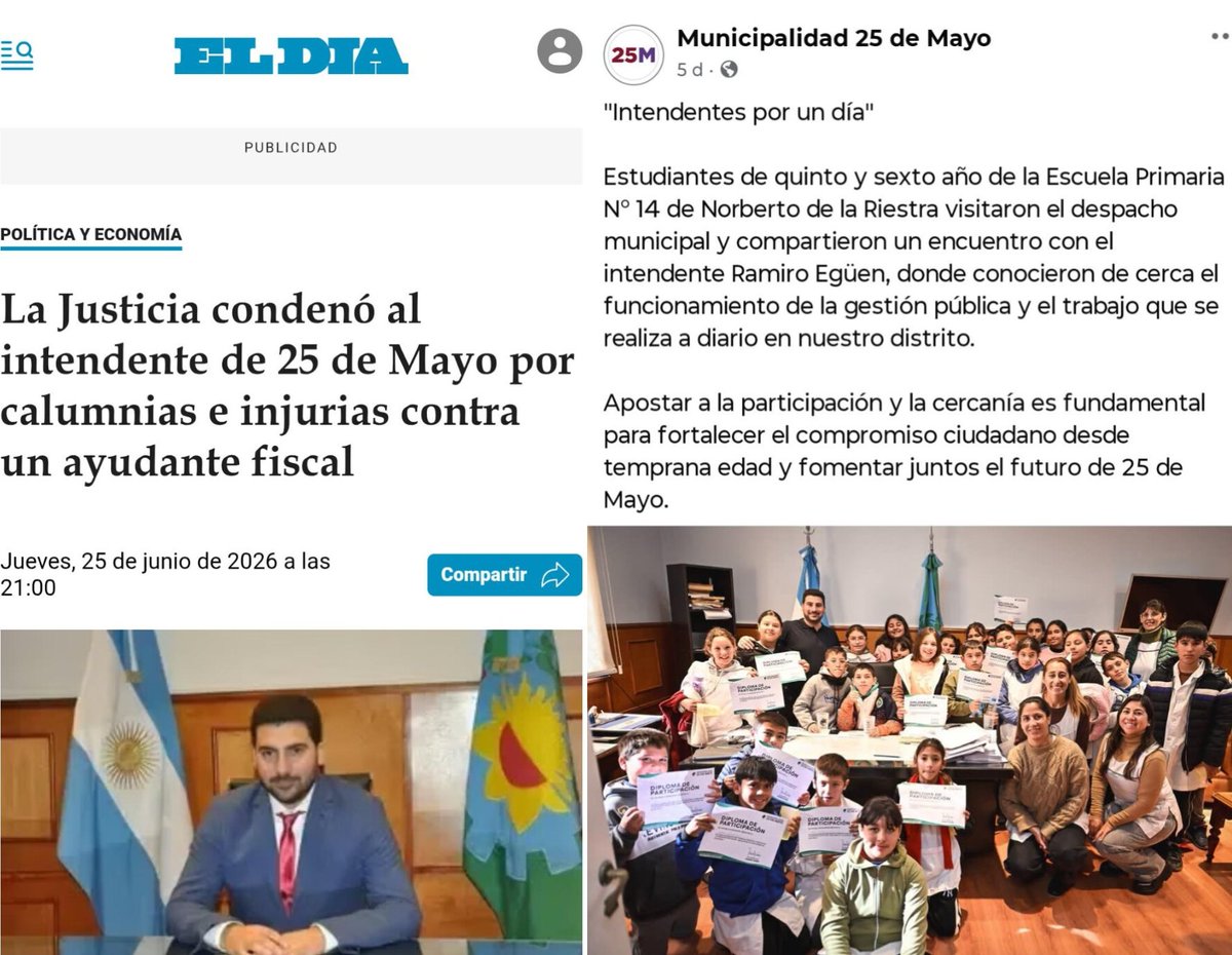 SinnottBlanco's tweet photo. La falsa moral del intendente Egüen
Por un lado el fariseo predica ante infantos el "participar y fortalecer el compromiso ciudadano" mientras lo condenan por calumnias e injurias tras acusar en campaña al dr. Brunelli ser parte de una mafia

La hipocresía misma sin despeinarse. https://t.co/ctXG4eodDK