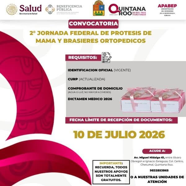 DIFPDC's tweet photo. La Beneficencia Pública Quintana Roo , en coordinación con el DIF Playa del Carmen, invita a la ciudadanía a participar en la 2da Jornada de Apoyos Federales 2026. 

📅 Fecha límite de inscripción hasta el 10 de julio de 2026

#DIFPlayaDelCarmen #AmorYProsperidad https://t.co/Y4MTcpmeDq