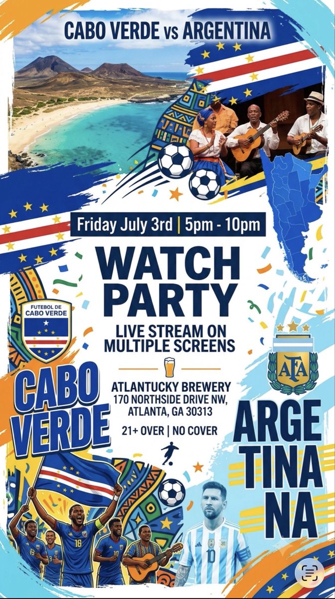 ATLUTDFAN1's tweet photo. Cabo Verdean Fans in Atlanta please join us for a Watch Party this Friday evening! 🇨🇻🔵🦈🎉 #NuBai #Forca https://t.co/CbVZ0zDMib