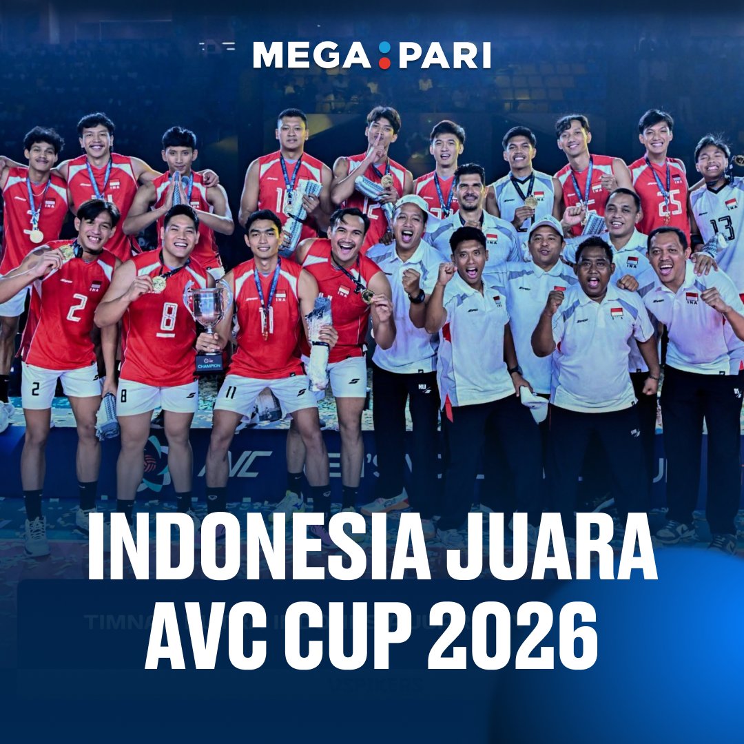 megapari_id's tweet photo. 🇮🇩 Indonesia Juara AVC Cup 2026 🏆

Setelah berhasil menjadi Juara AVC Men's Volleyball Cup 2026, Indonesia naik 8 peringkat ke posisi Rank 43 FIVB 📈

Performa luar biasa Garuda di panggung Asia!

#AVC #AVCCup2026 #indonesia #voliindonesia https://t.co/Ayur3CQ6Sn