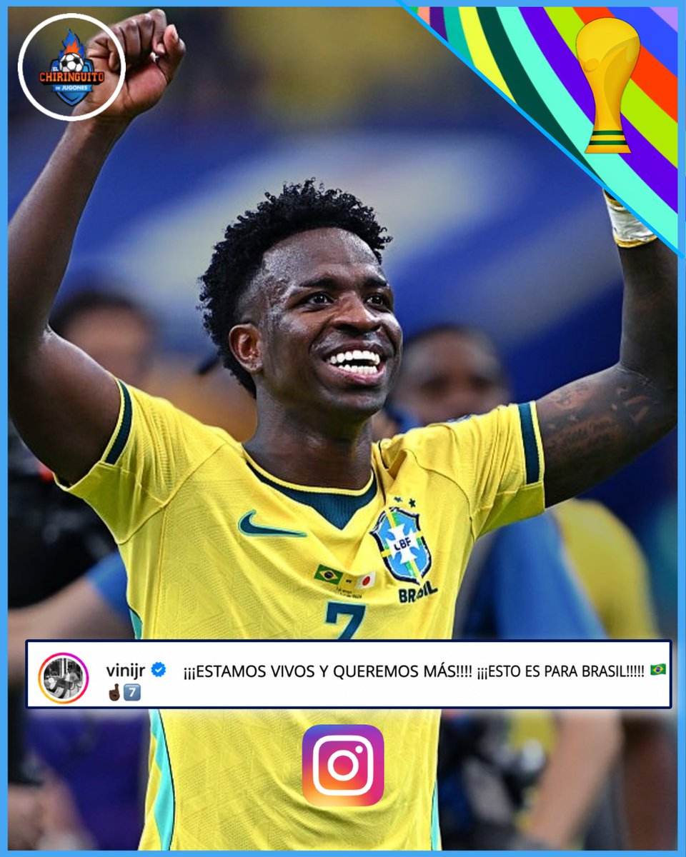 elchiringuitotv's tweet photo. 🔥🇧🇷 "¡QUEREMOS MÁS!".

📲 Vinicius y la ambición de todo un país tras pasar a octavos en el descuento ante Japón.

¡Nos vemos a las 12 de la noche en MEGA! https://t.co/yHZqx9uhVS