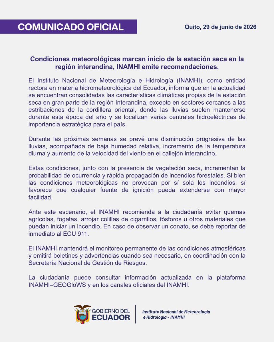 inamhi_ec's tweet photo. 🔴Comunicado Oficial https://t.co/cvMmpHGTRO