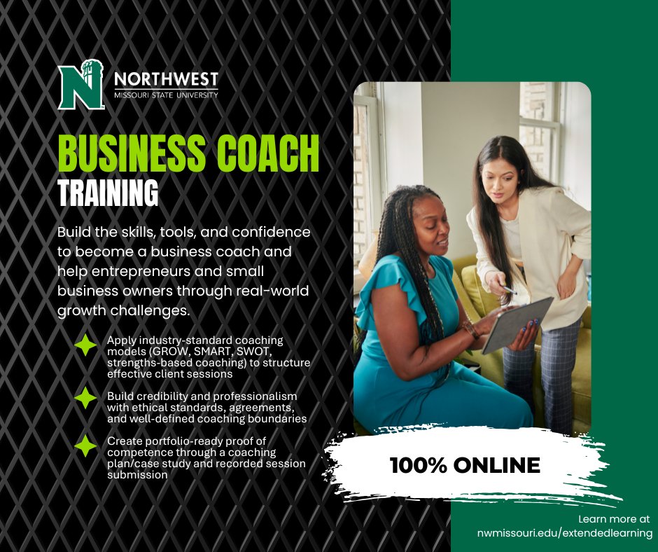 NWExtLearning's tweet photo. Do you have a passion for helping entrepreneurs and small business owners through real-world growth challenges?  Build the skills, tools, &amp; confidence to become a professional business coach with Northwest's Business Coach Training program.

Learn more: https://t.co/ogXrOX43XP. https://t.co/l78TGwTs90