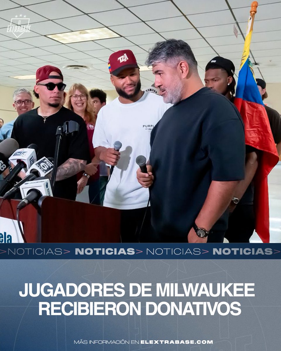 ElExtrabase's tweet photo. Los venezolanos de los Cerveceros de Milwaukee, William Contreras, Jackson Chourio y Néstor Corredor, junto a otros jugadores del equipo y líderes de la comunidad de Milwaukee se unieron para lanzar la iniciativa 'Unidos por Venezuela' para recibir donaciones destinadas a ayudar a los damnificados por los terremotos del pasado 24 de junio en Venezuela.

#ThisIsMyCrew | #ElExtrabase⚾️🇻🇪
