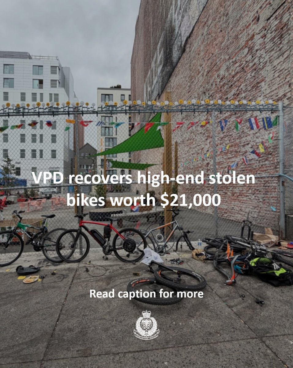 VancouverPD's tweet photo. Officers on foot patrol in and around the Downtown Eastside last week were able to recover three stolen bikes in three separate incidents in just one day.

On June 25, constables found a man taking bikes apart on the sidewalk in the 100-block of East Hastings. When they checked the serial number of one of the bikes, they discovered it had been stolen just hours earlier. The owner was notified and officers did their best to put the bike back together for them.

The same day, police were called by a North Vancouver man who had been searching for his stolen $11,000 Ghost mountain bike for a week. He had just seen a man riding it near BC Place. Officers arrested the suspect before he could flee, and returned the unique bike to its owner. The investigation continues.

Later, patrolling members on foot in the 500-block of Main noticed a high-end $10,000 E-bike locked to a bike rack. Police queried the bike’s serial number and determined it was stolen from Yaletown the week prior. The bike’s rightful owner was notified and his bike was returned to him.

“We always encourage people to know their serial numbers and report their stolen bikes,” says Sergeant Adam Donaldson. “If we encounter a suspicious person with a bike, it can help us prove the bike is stolen and that it belongs to you.”

The Vancouver Police also recommend bike owners register their bikes with Project 529, which can increase the chance of getting a bike back if it’s stolen.

@Project529BC